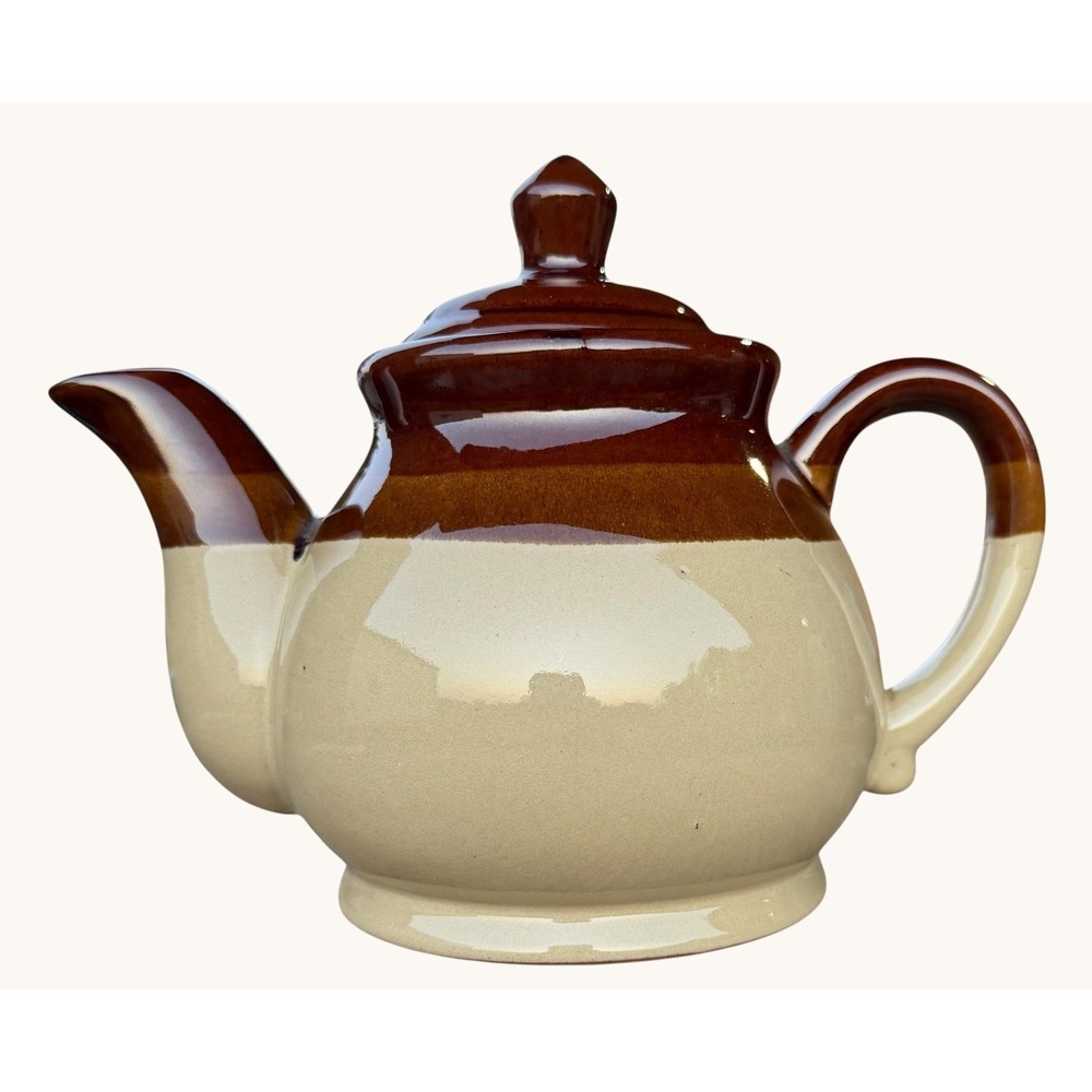 Vintage Tricolor Stoneware Teapot  3 Tone Brown Ombre Taiwan 1970s Cottagecore